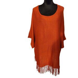 KATE & MALLORY SWEATER/PONCHO WITH BOTTOM FRINGE-SIZE: 3X-COLOR:  RUST